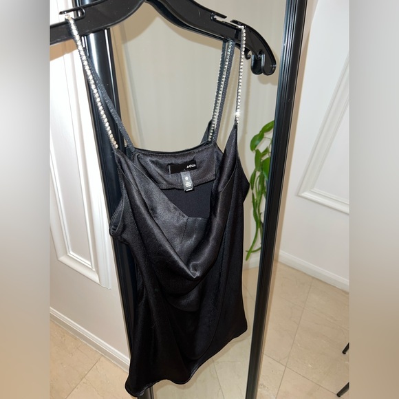 Aqua silk blend black Rhinestone Strap Camisole size XS - Picture 3 of 11